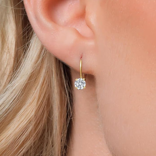 Gem Stone King 0.20-1.50 Ct Lab Diamond Leverback Earrings 14K Gold Round Cut | E-F | VVS-VS | April Birthstone | 4-Prong | Yellow Gold Earrings for Women Her | Fine Jewelry Gift for Mom Wife